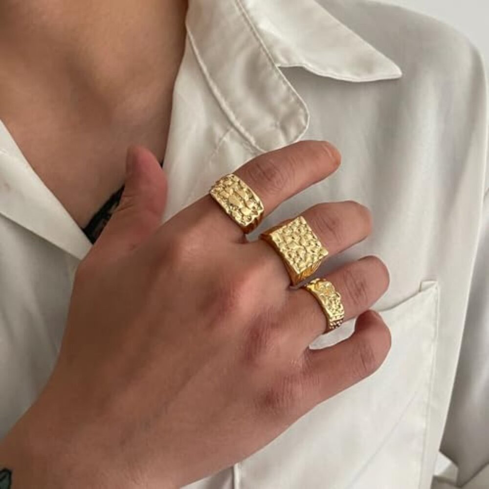 Chunky Knuckle Rings Punk Stackable Hammered Text… - image 4